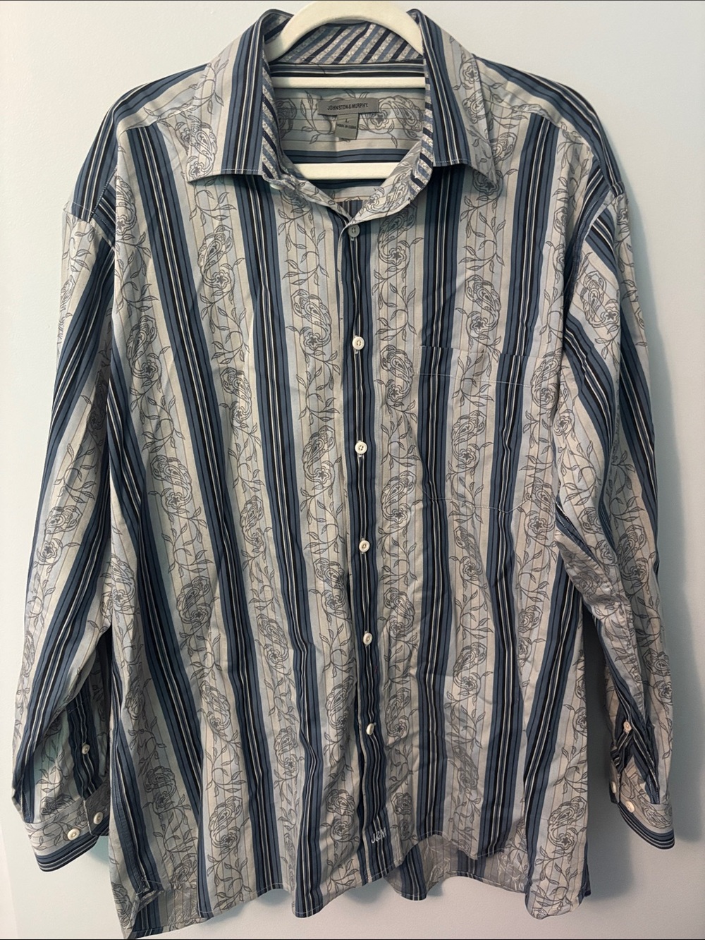 Striped Blue and White Long-Sleeve Dress Shirt